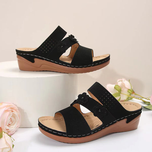 Flower PU Leather Wedge Sandals - So•phis•ti•hood Boutique