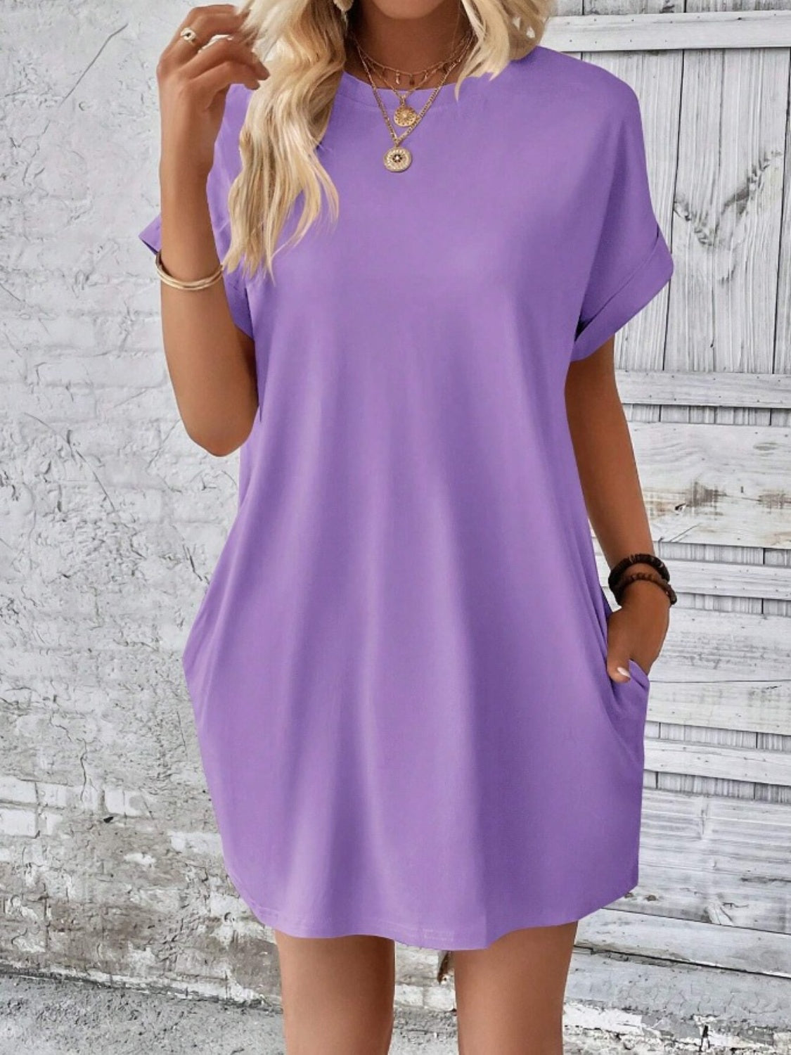 Pocketed Round Neck Short Sleeve Dress - So•phis•ti•hood Boutique