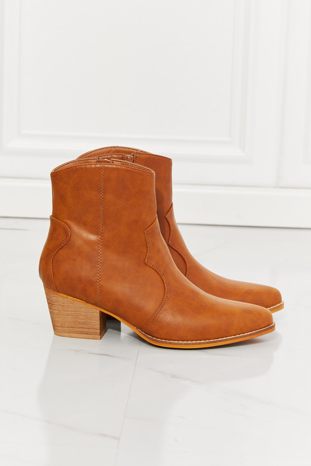 MMShoes Watertower Town Faux Leather Western Ankle Boots in Ochre - So•phis•ti•hood Boutique