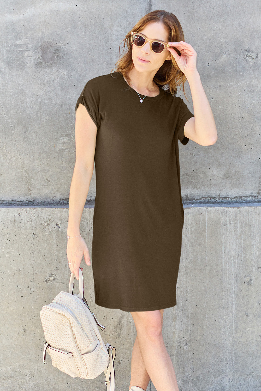 Basic Bae Full Size Round Neck Short Sleeve Dress with Pockets - So•phis•ti•hood Boutique