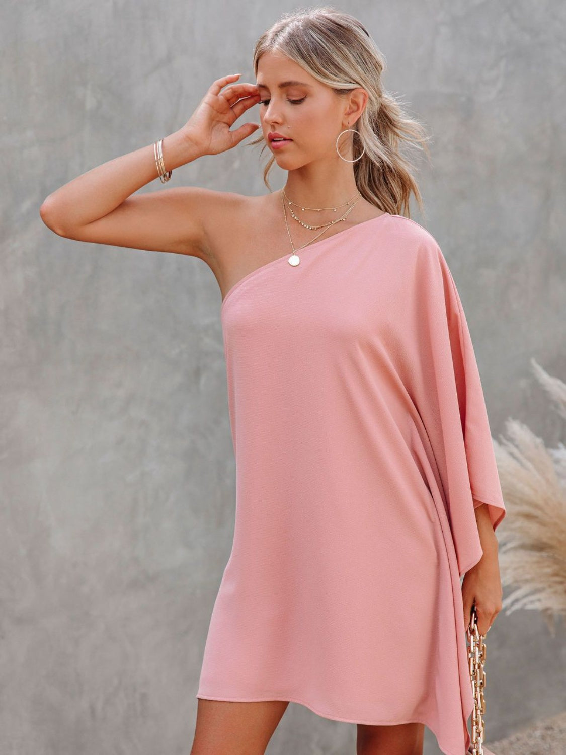 Single Shoulder Kimono Sleeve Mini Dress - So•phis•ti•hood Boutique