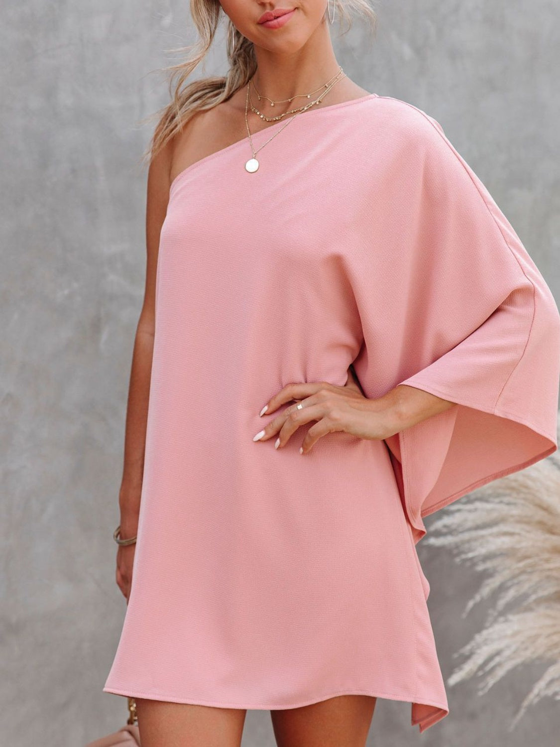 Single Shoulder Kimono Sleeve Mini Dress - So•phis•ti•hood Boutique