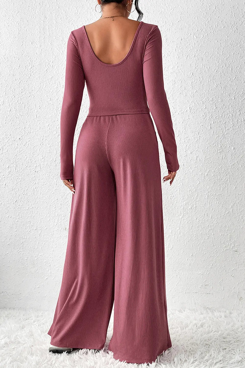 Ribbed Round Neck Top and Wide-Leg Pants Set - So•phis•ti•hood Boutique