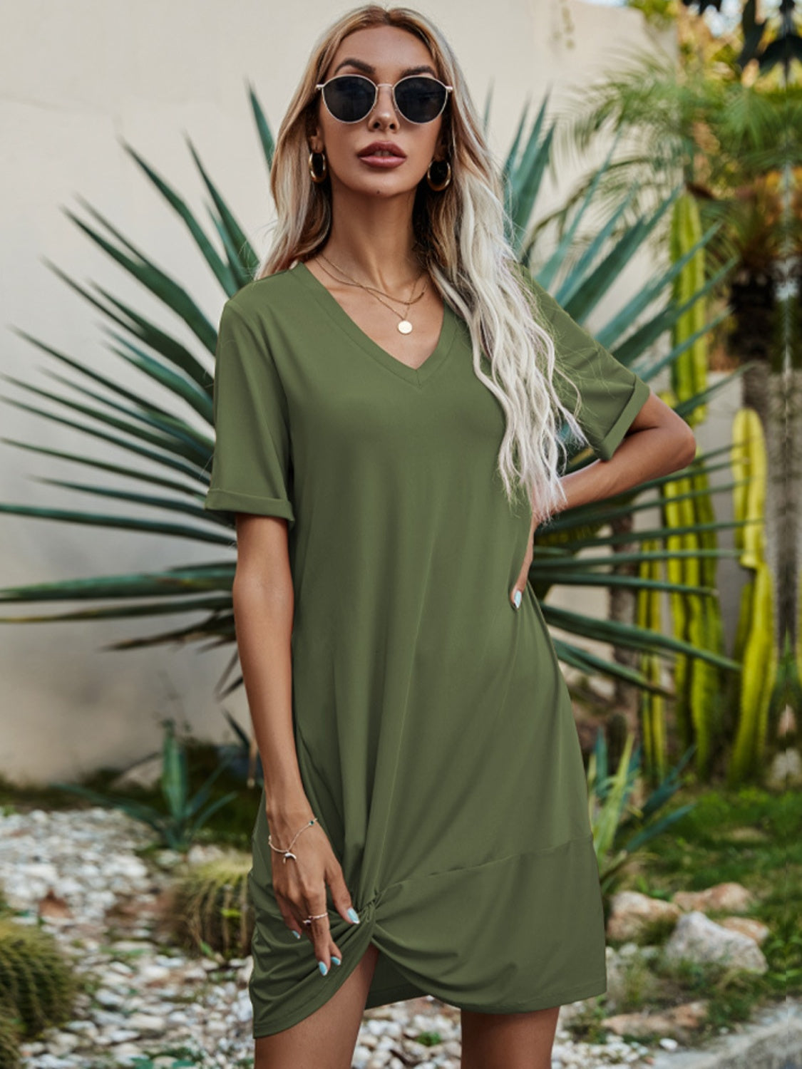 V-Neck Short Sleeve Mini Dress - So•phis•ti•hood Boutique