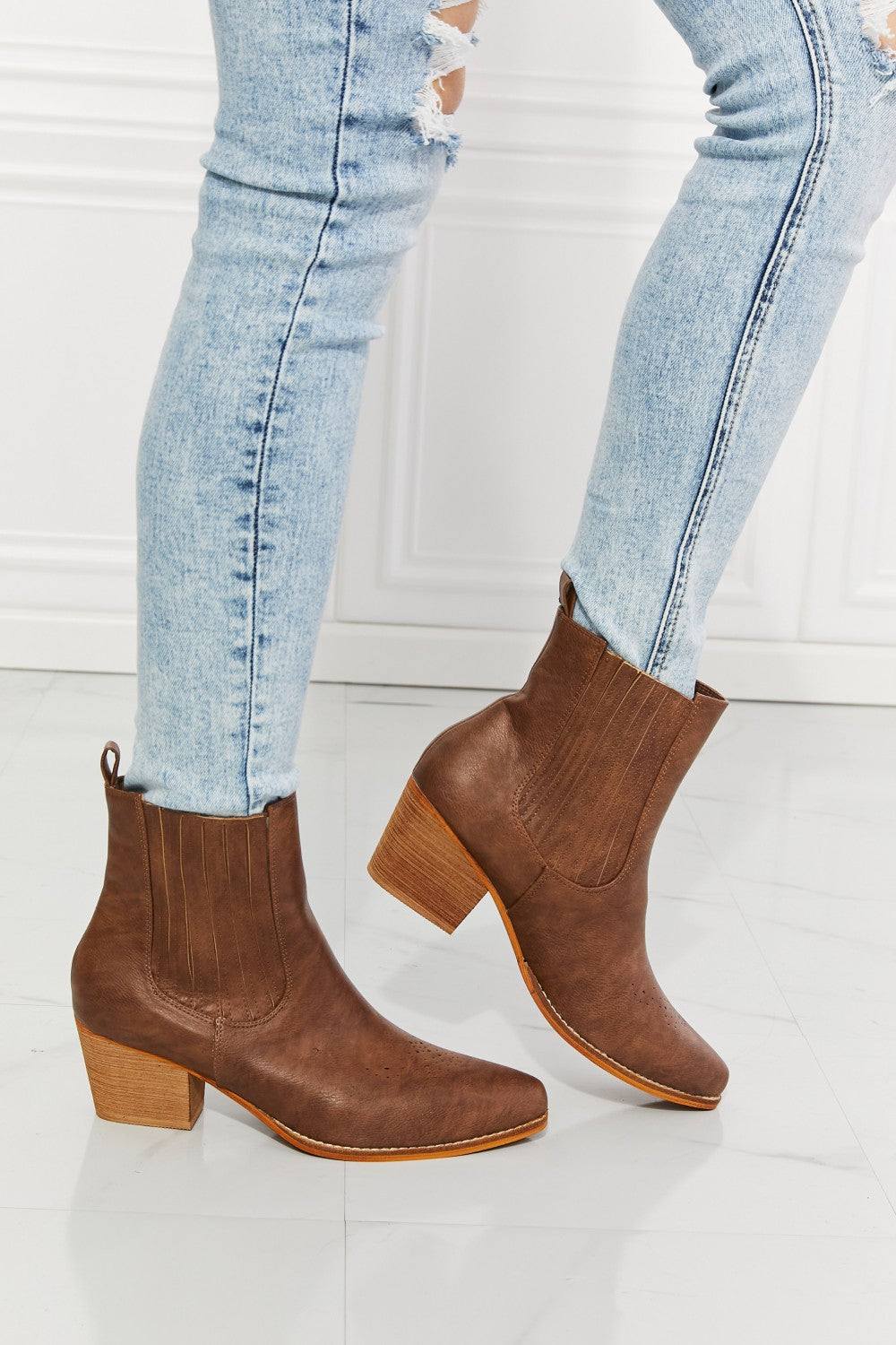 MMShoes Love the Journey Stacked Heel Chelsea Boot in Chestnut - So•phis•ti•hood Boutique