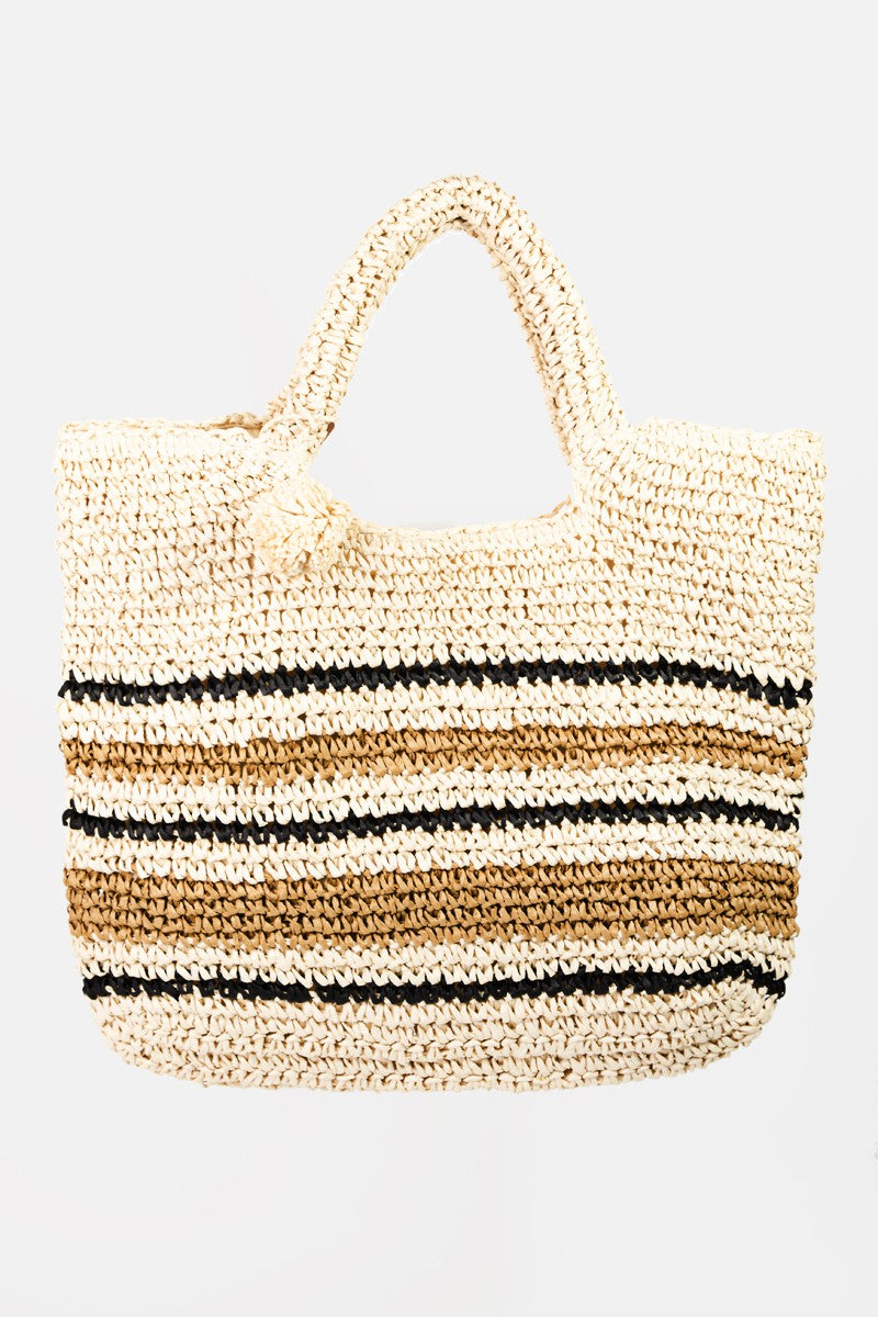 Fame Striped Straw Braided Tote Bag - So•phis•ti•hood Boutique