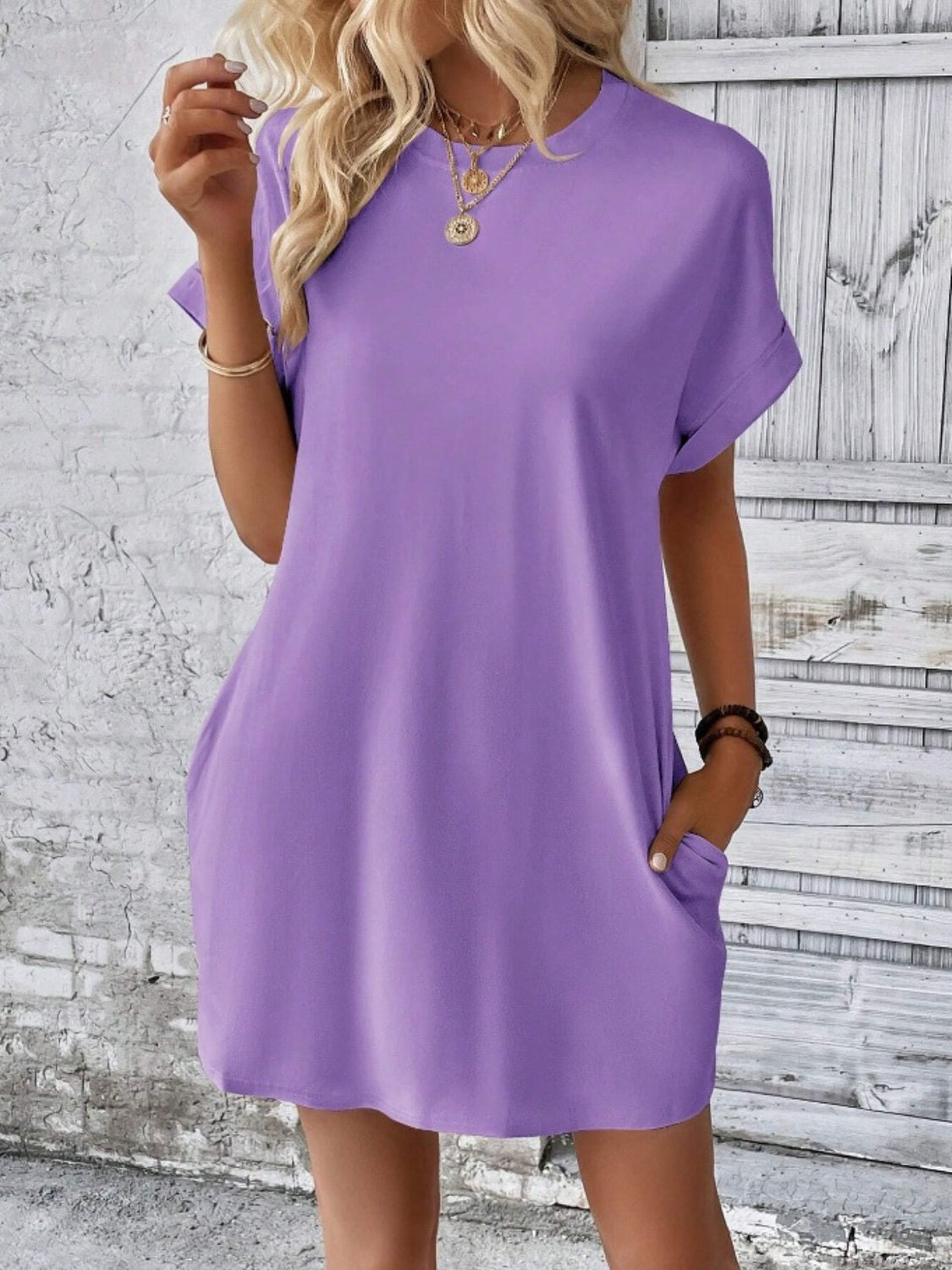 Pocketed Round Neck Short Sleeve Dress - So•phis•ti•hood Boutique