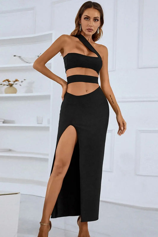 One-Shoulder Cutout Front Split Maxi Dress - So•phis•ti•hood Boutique