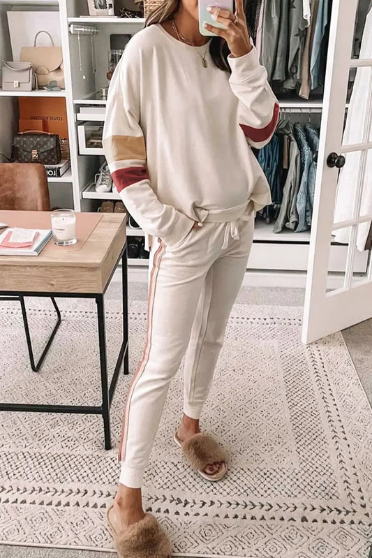 Striped Round Neck Sweatshirt and Drawstring Joggers Set - So•phis•ti•hood Boutique