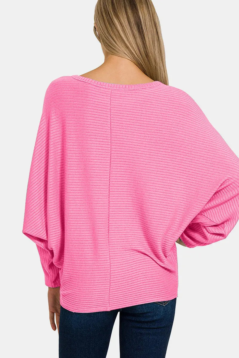 Zenana Ribbed Round Neck Long Sleeve Top - So•phis•ti•hood Boutique