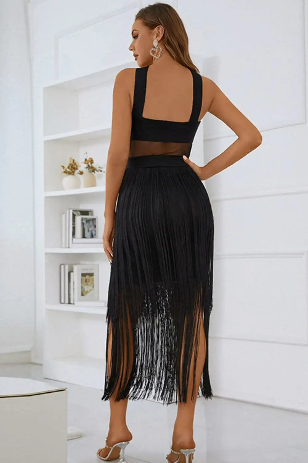 Spliced Mesh Fringe Hem Sleeveless Dress - So•phis•ti•hood Boutique