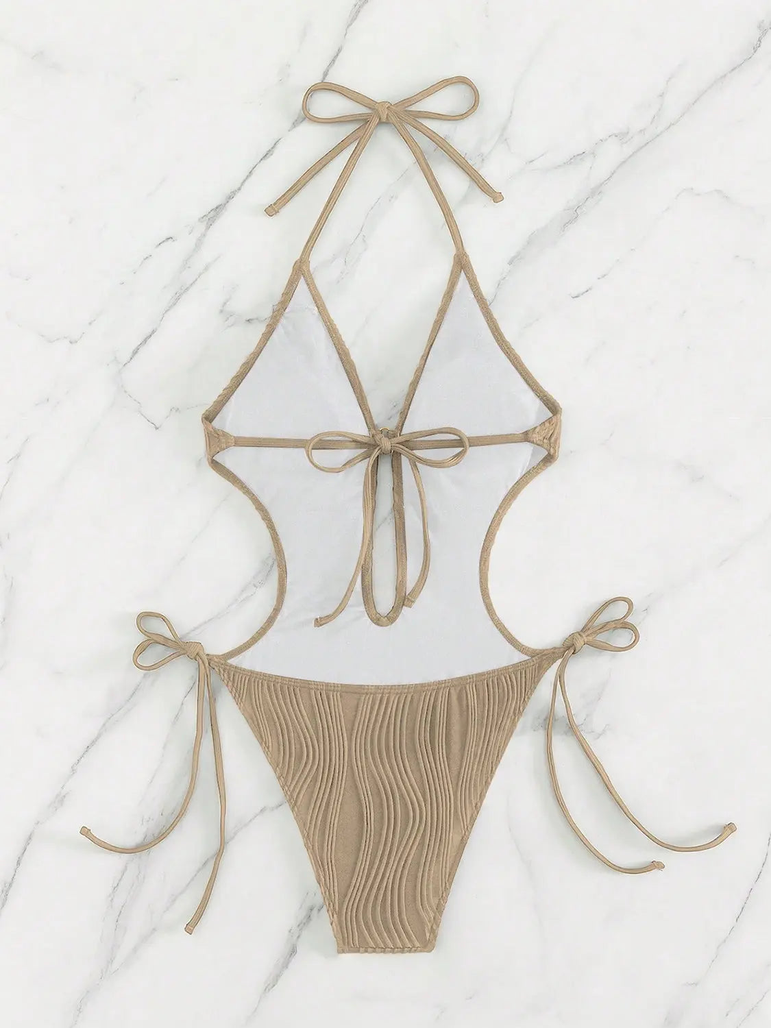 Textured Cutout Tied One-Piece Swimwear - So•phis•ti•hood Boutique