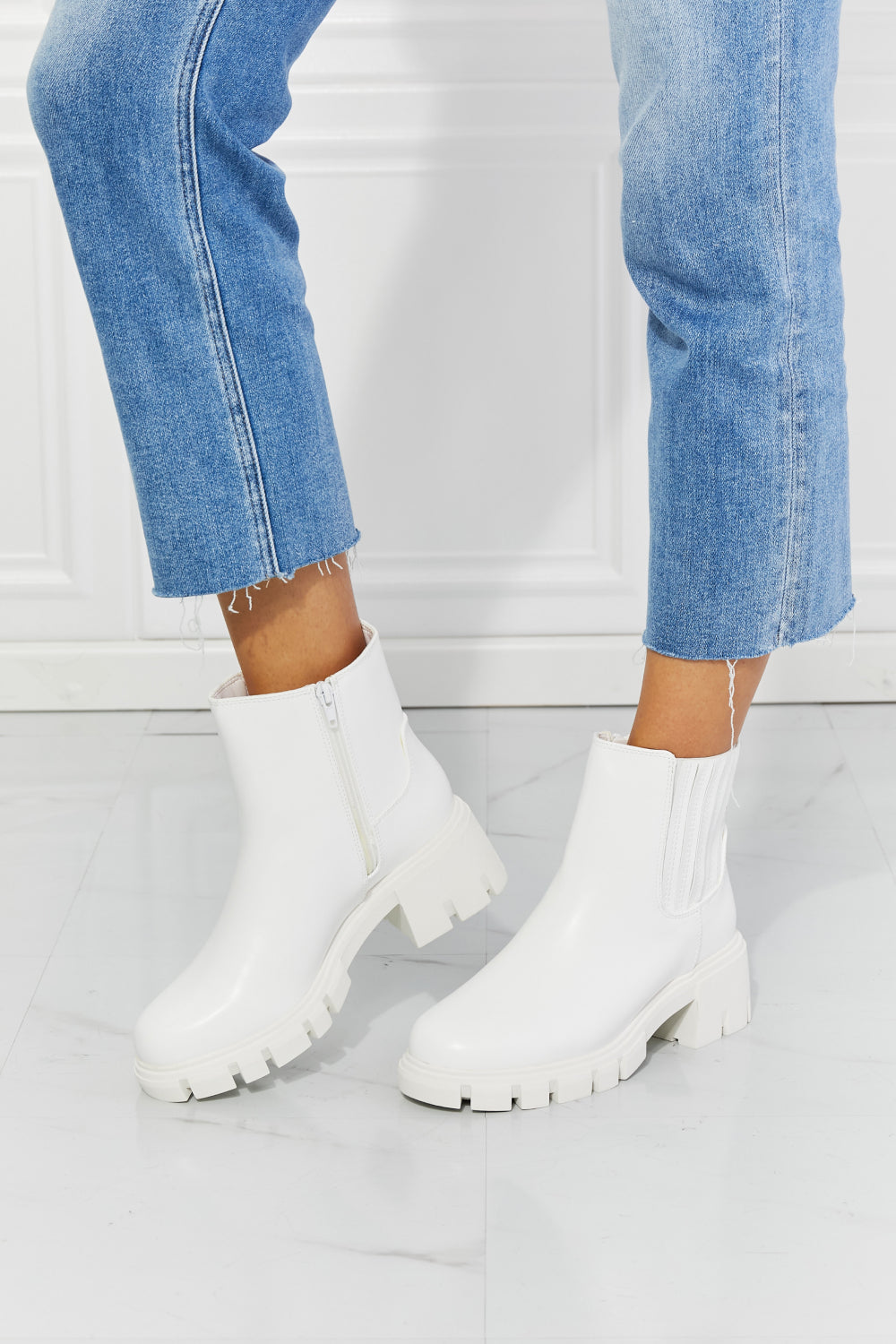 MMShoes What It Takes Lug Sole Chelsea Boots in White - So•phis•ti•hood Boutique