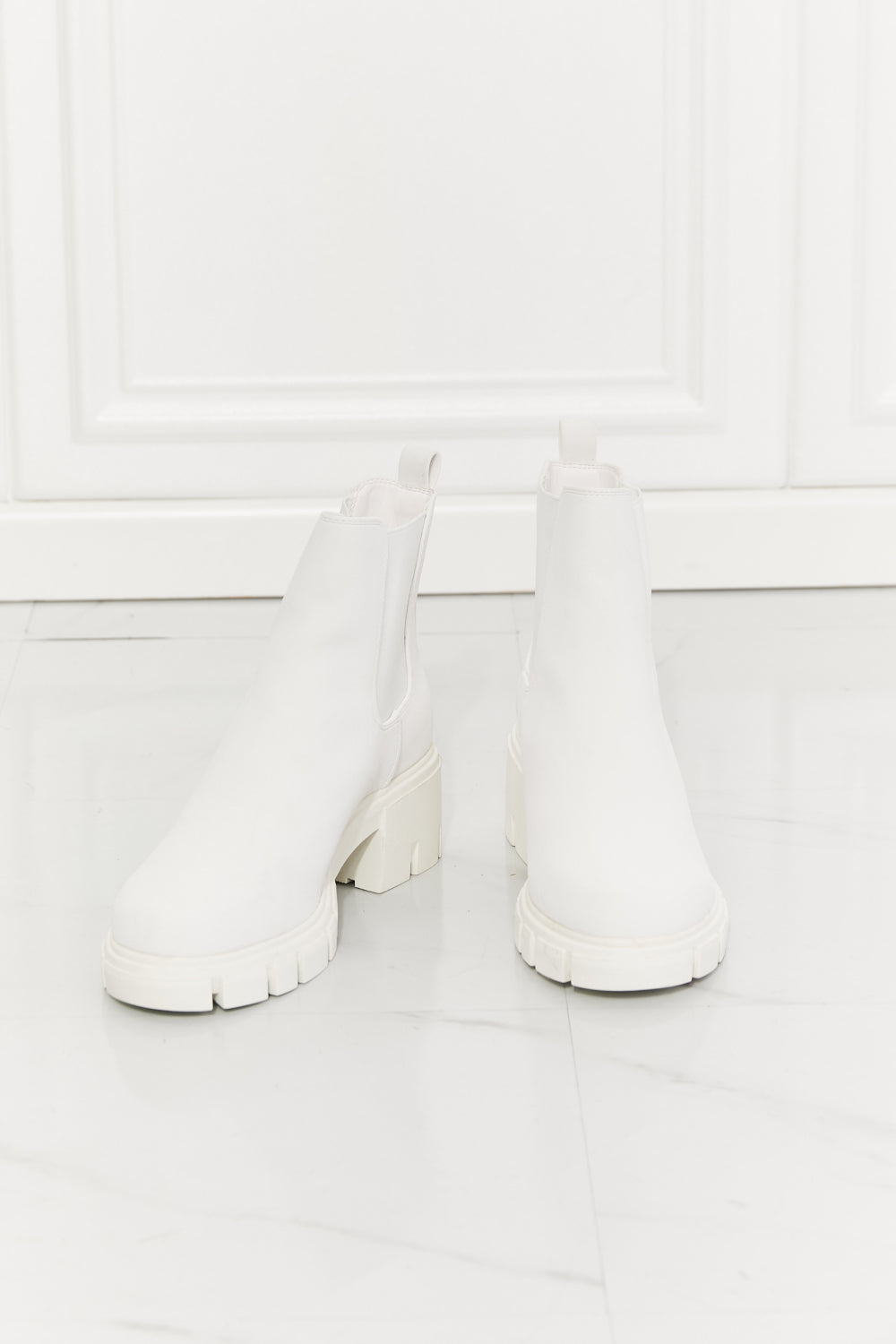 MMShoes Work For It Matte Lug Sole Chelsea Boots in White - So•phis•ti•hood Boutique