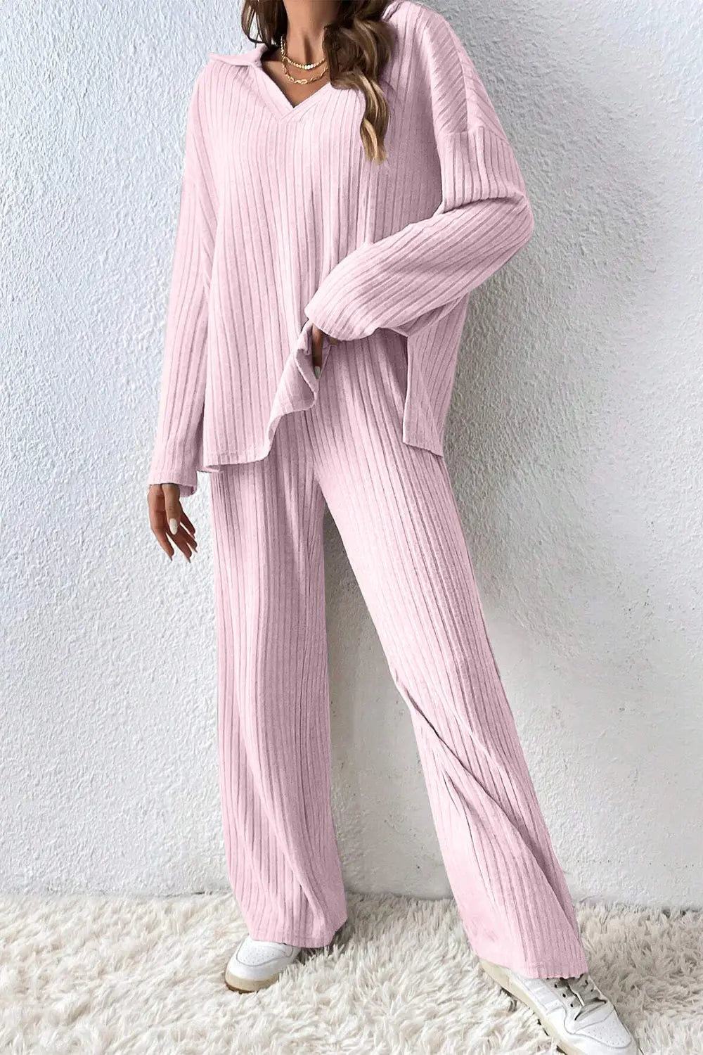 Ribbed Slit Top and Pants Set - So•phis•ti•hood Boutique