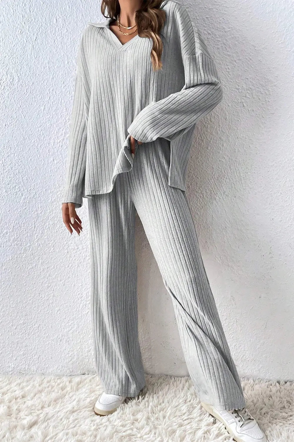 Ribbed Slit Top and Pants Set - So•phis•ti•hood Boutique