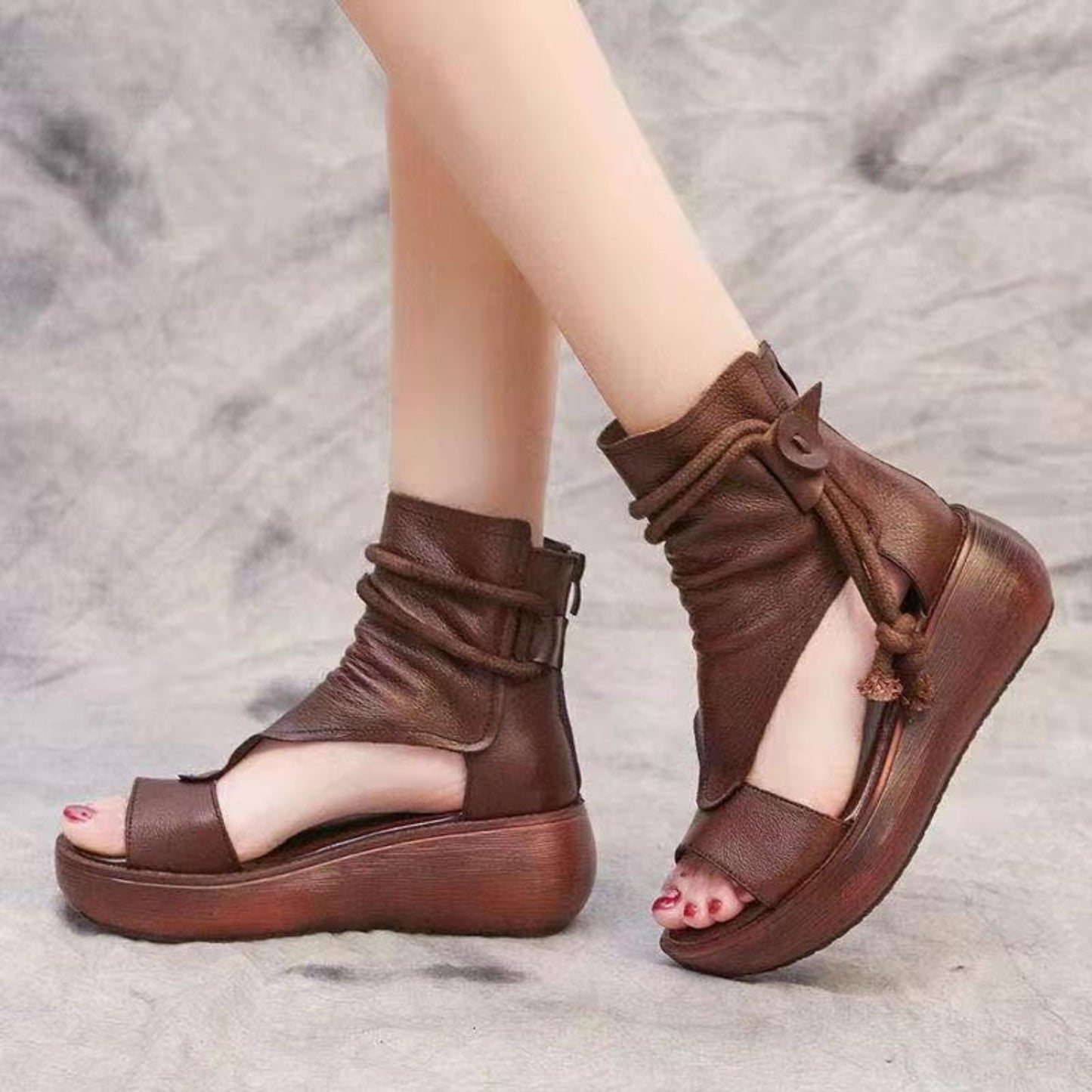 PU Leather Open Toe Wedge Sandals - So•phis•ti•hood Boutique