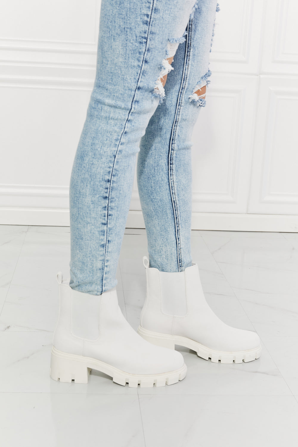 MMShoes Work For It Matte Lug Sole Chelsea Boots in White - So•phis•ti•hood Boutique