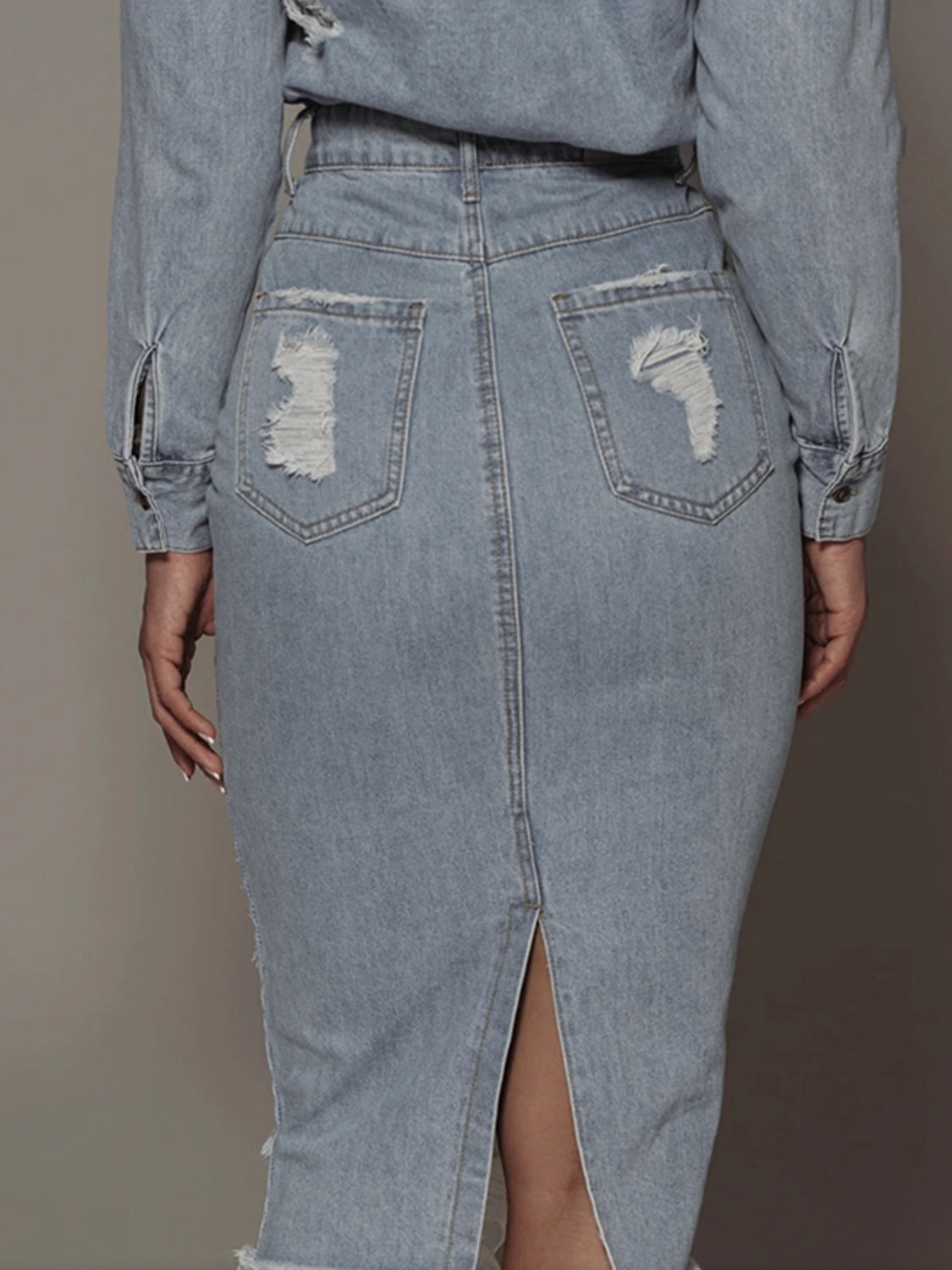 Distressed Slit Denim Skirt - So•phis•ti•hood Boutique