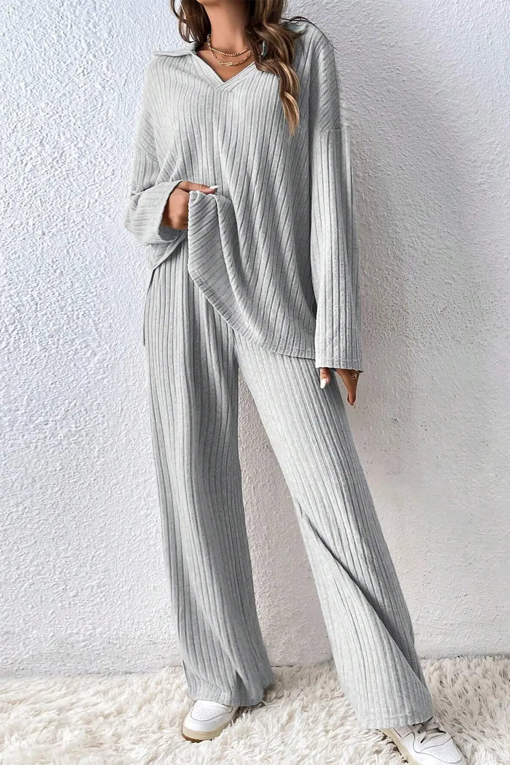 Ribbed Slit Top and Pants Set - So•phis•ti•hood Boutique