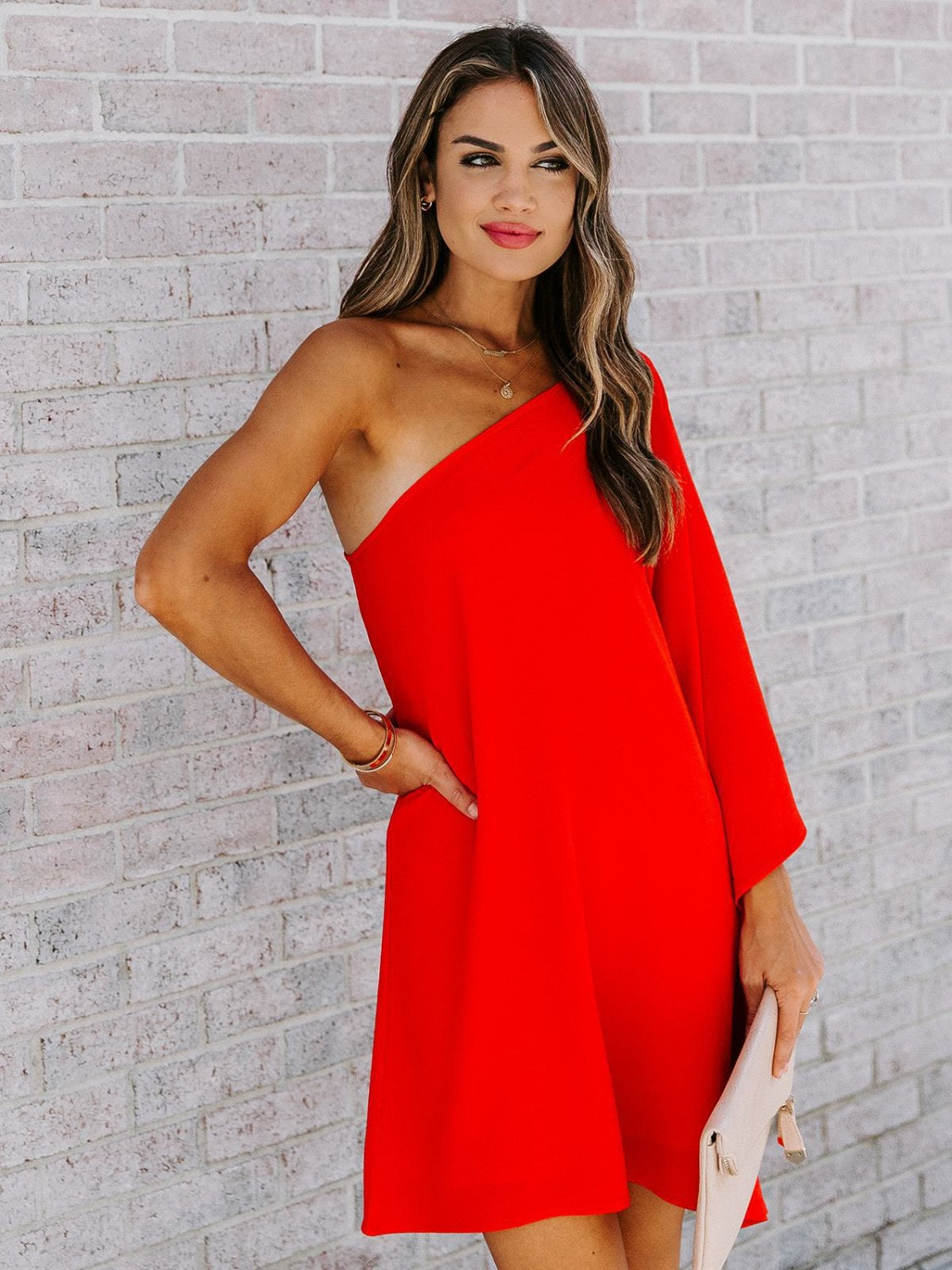 Single Shoulder Kimono Sleeve Mini Dress - So•phis•ti•hood Boutique