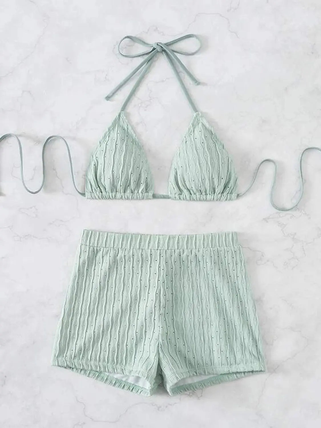 Eyelet Halter Neck Bra and Bottom Swim Set - So•phis•ti•hood Boutique