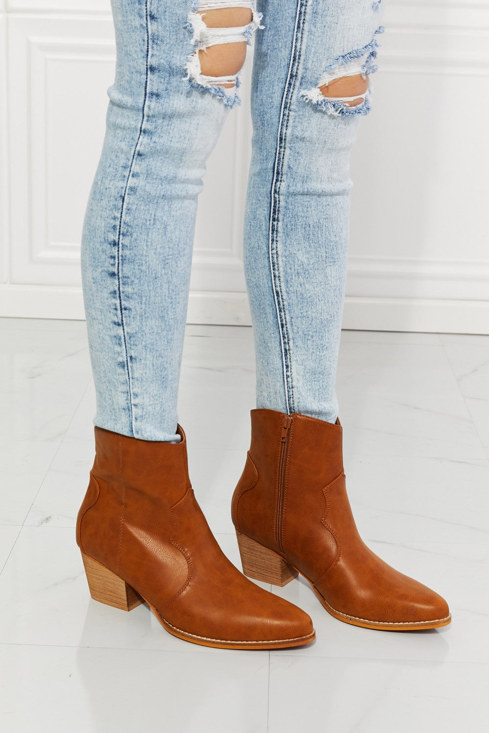 MMShoes Watertower Town Faux Leather Western Ankle Boots in Ochre - So•phis•ti•hood Boutique