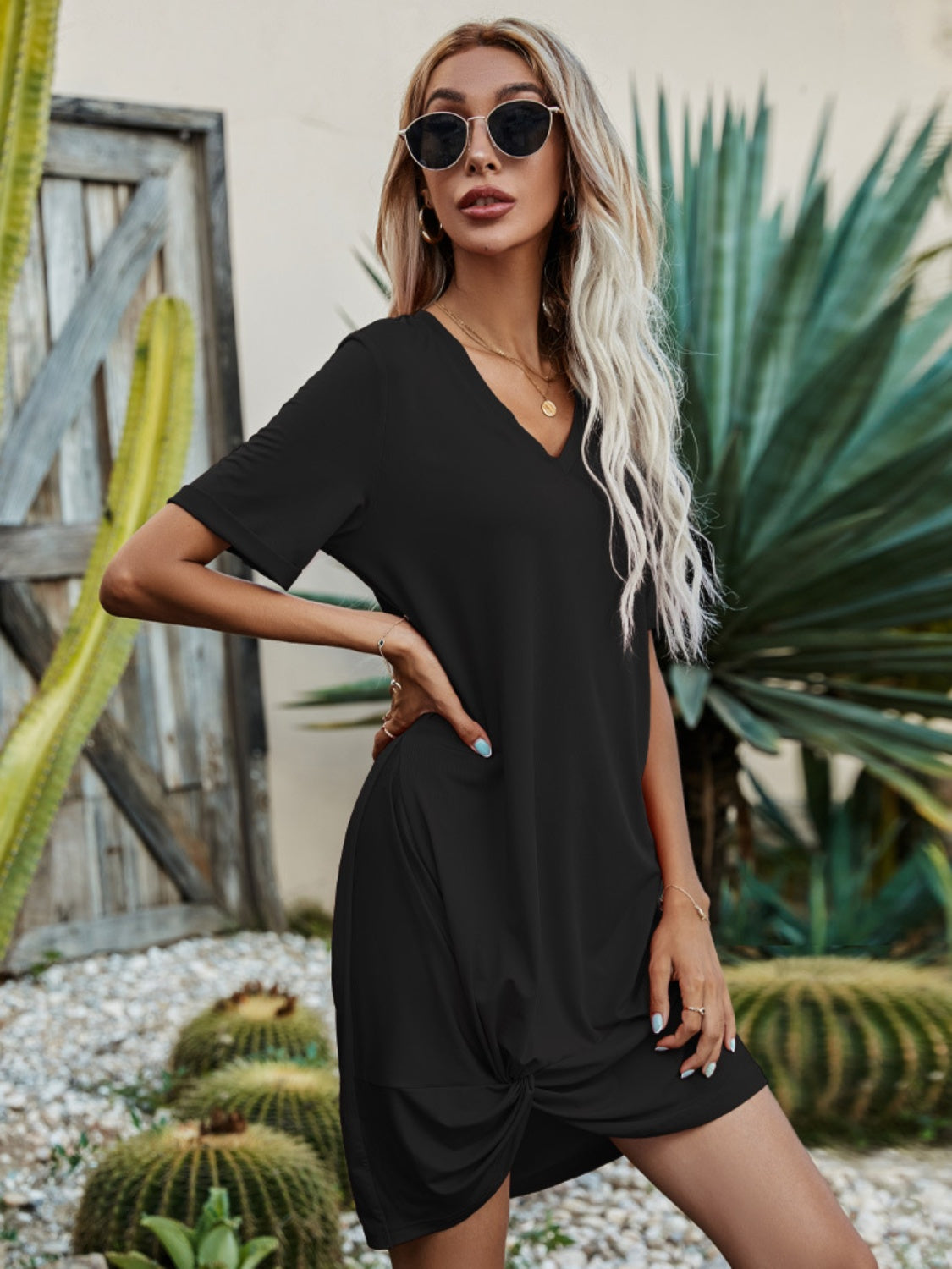 V-Neck Short Sleeve Mini Dress - So•phis•ti•hood Boutique