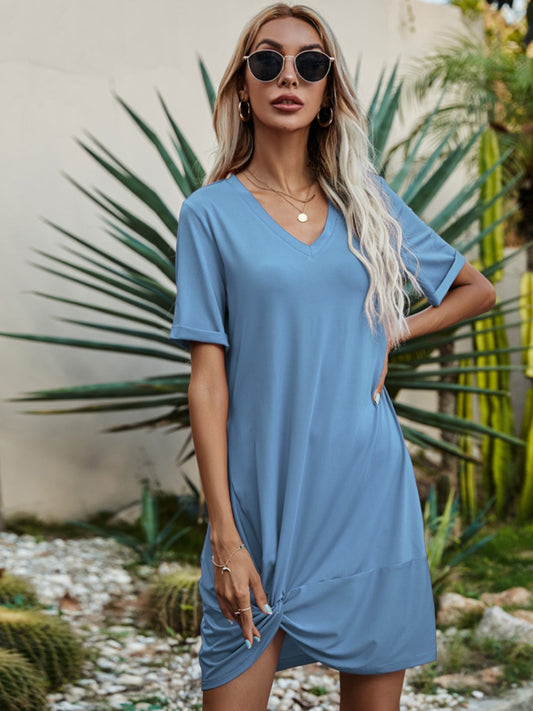 V-Neck Short Sleeve Mini Dress - So•phis•ti•hood Boutique