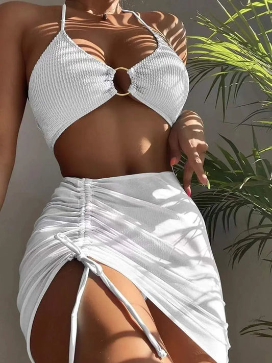 Tied Halter Neck Three-Piece Swim Set - So•phis•ti•hood Boutique