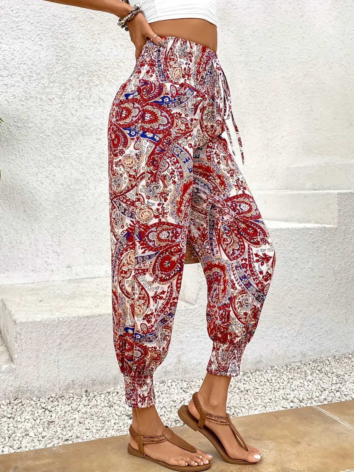 Tied Printed High Waist Pants - So•phis•ti•hood Boutique