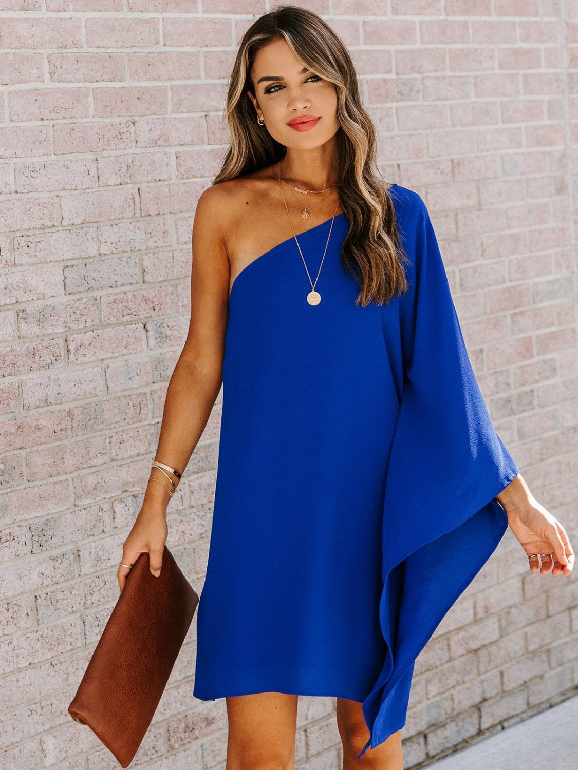 Single Shoulder Kimono Sleeve Mini Dress - So•phis•ti•hood Boutique