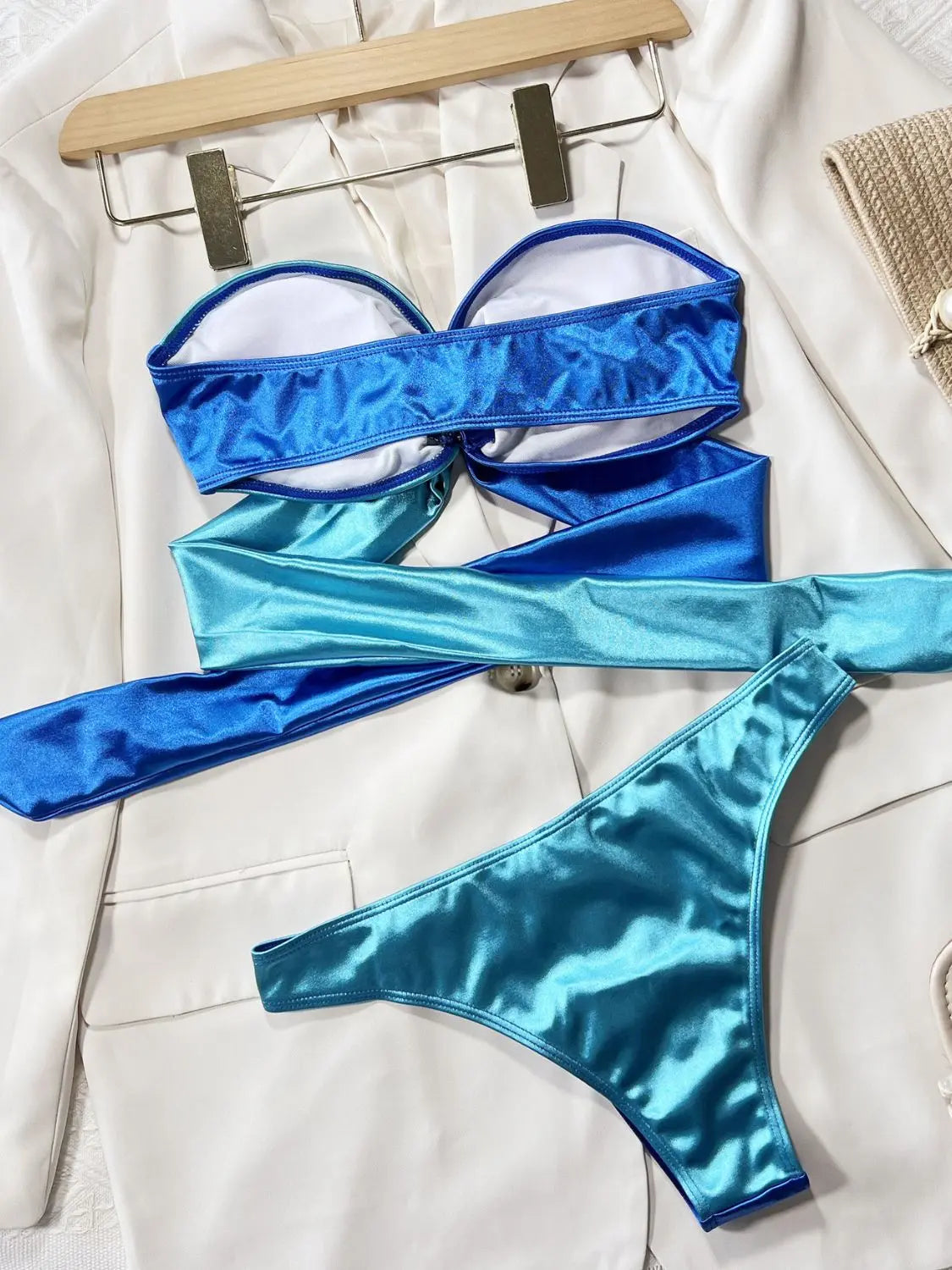 Two-Tone Ring Detail Tied Bikini Set - So•phis•ti•hood Boutique