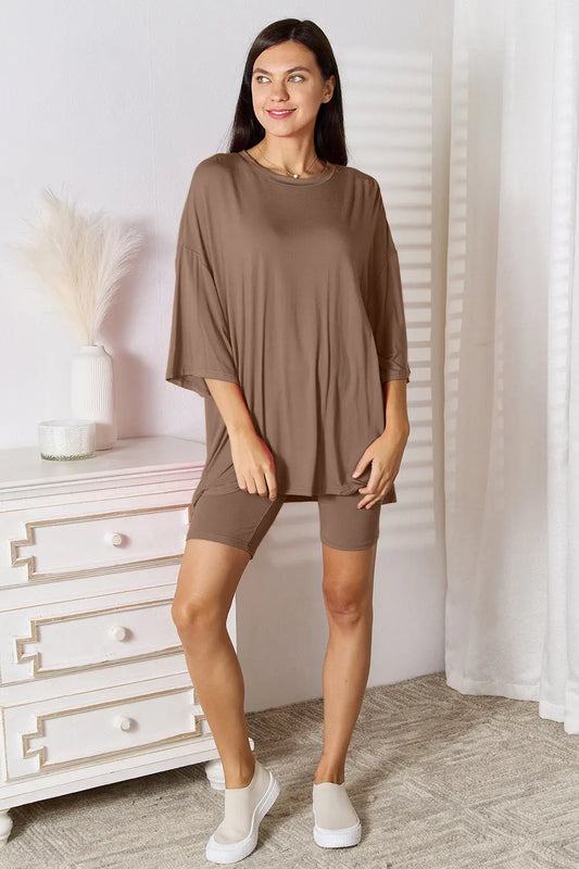 Basic Bae Full Size Soft Rayon Three-Quarter Sleeve Top and Shorts Set - So•phis•ti•hood Boutique