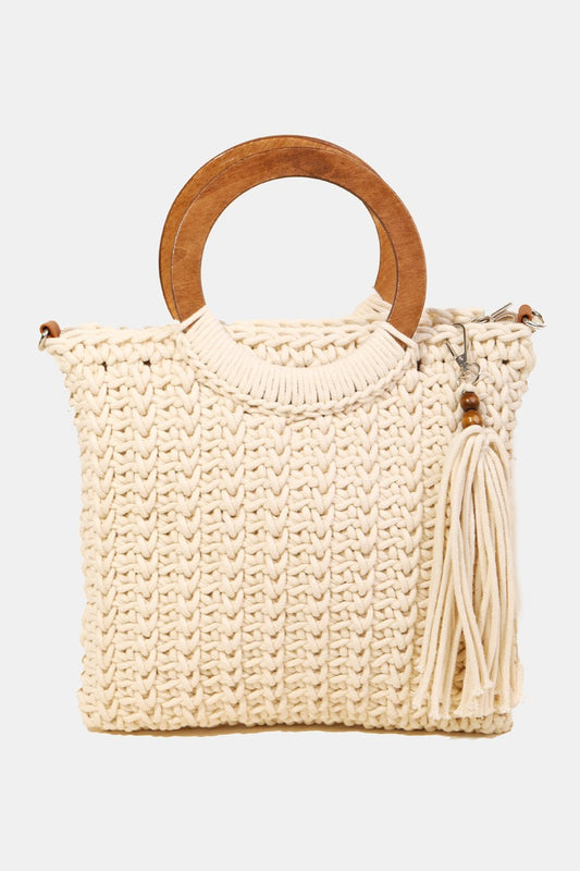 Fame Crochet Knit Convertible Tote Bag with Tassel - So•phis•ti•hood Boutique