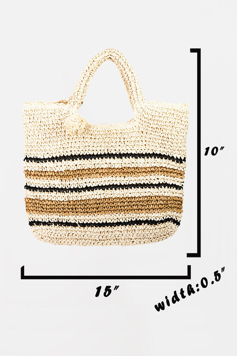 Fame Striped Straw Braided Tote Bag - So•phis•ti•hood Boutique