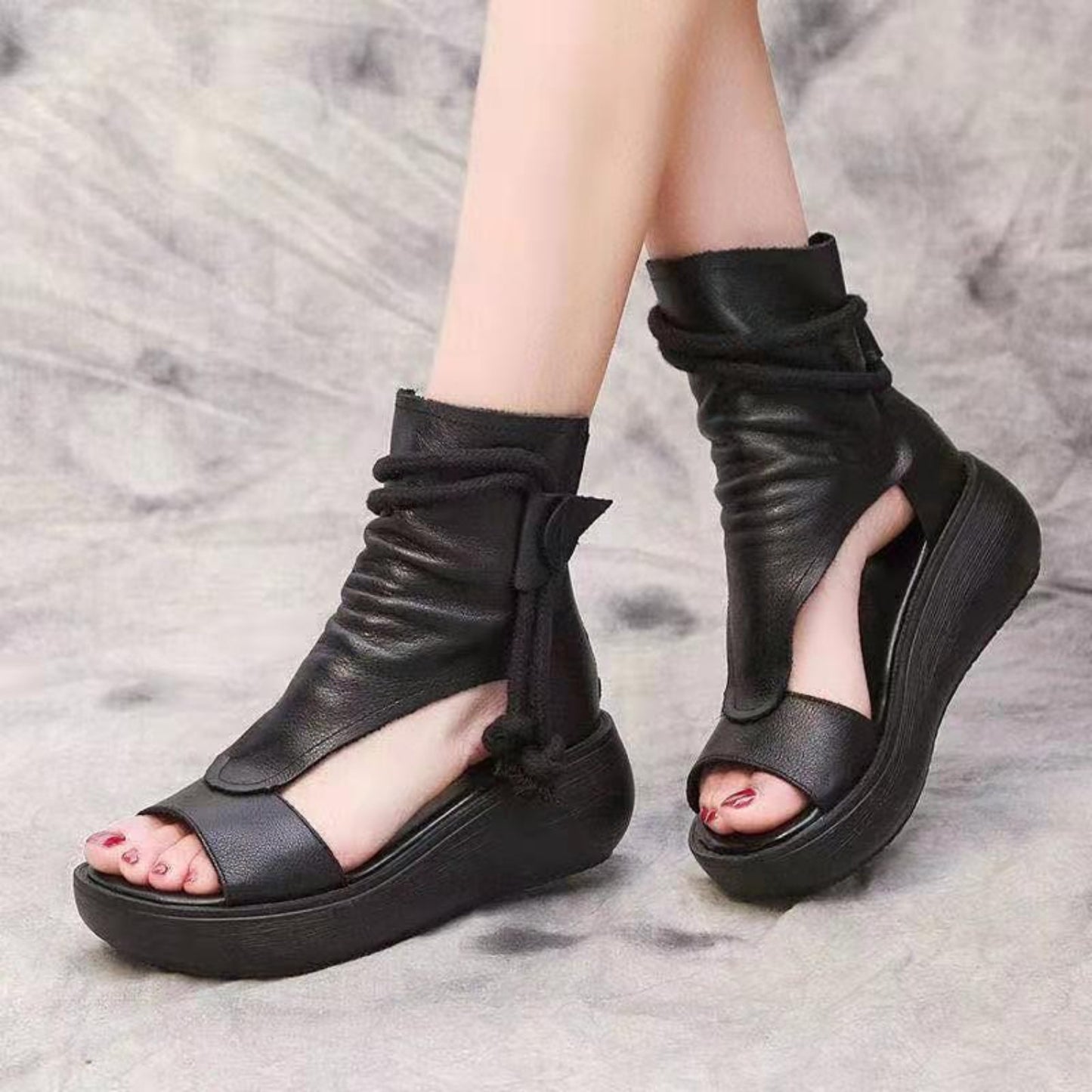 PU Leather Open Toe Wedge Sandals - So•phis•ti•hood Boutique