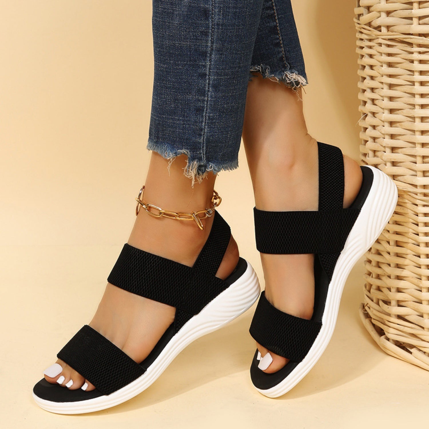 Rubber Open Toe Low Heel Sandals - So•phis•ti•hood Boutique