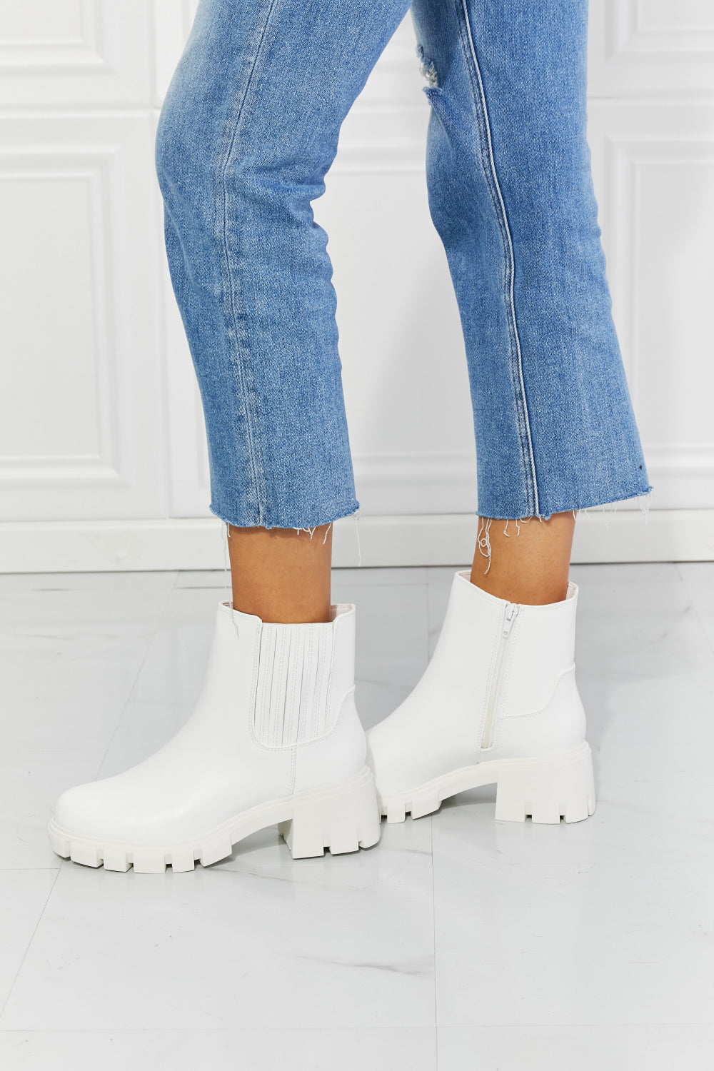 MMShoes What It Takes Lug Sole Chelsea Boots in White - So•phis•ti•hood Boutique