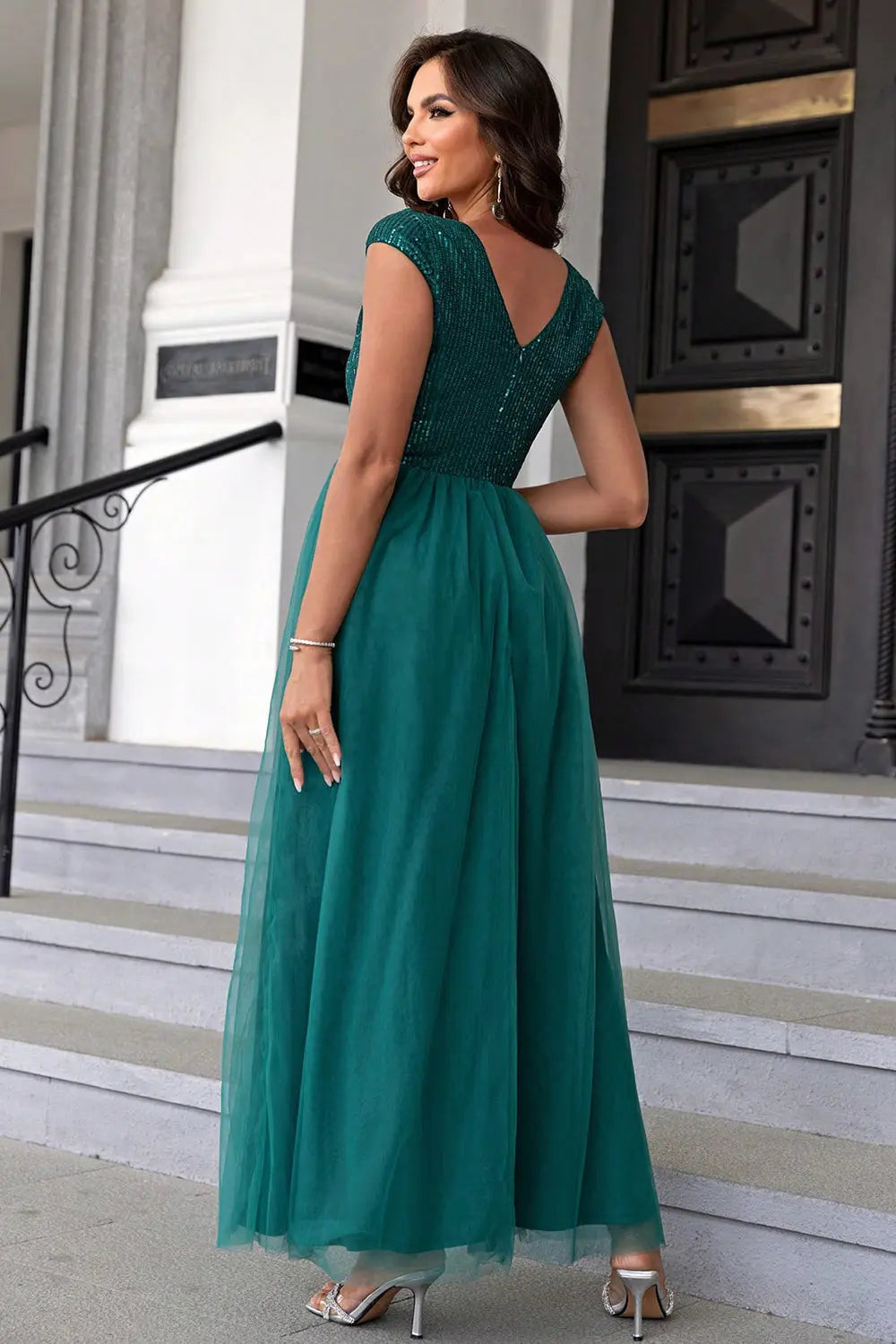 Sequin V-Neck Mesh Maxi Dress - So•phis•ti•hood Boutique