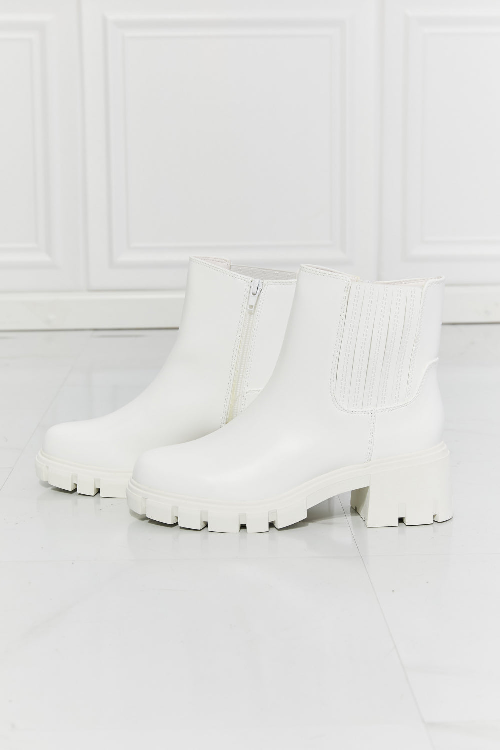 MMShoes What It Takes Lug Sole Chelsea Boots in White - So•phis•ti•hood Boutique