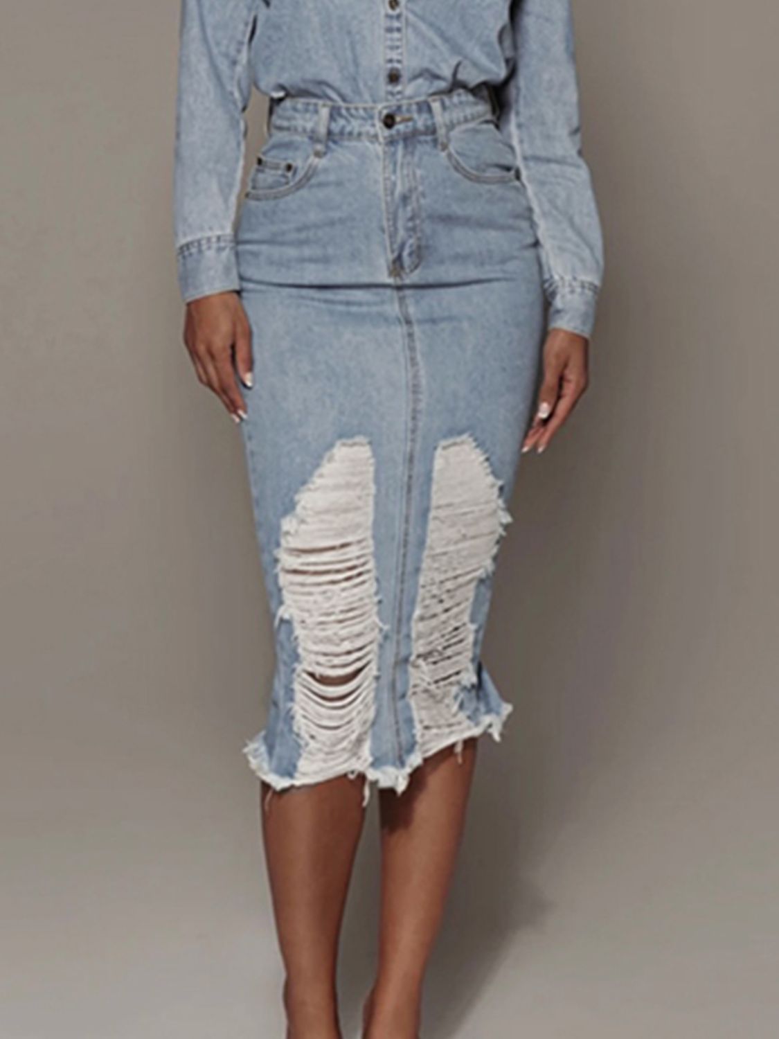 Distressed Slit Denim Skirt - So•phis•ti•hood Boutique