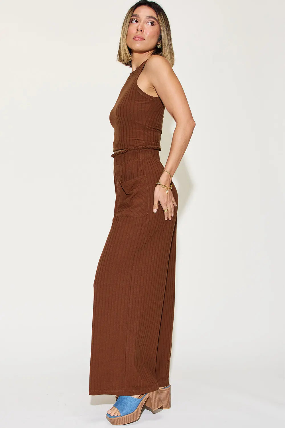 Basic Bae Full Size Ribbed Tank and Wide Leg Pants Set - So•phis•ti•hood Boutique