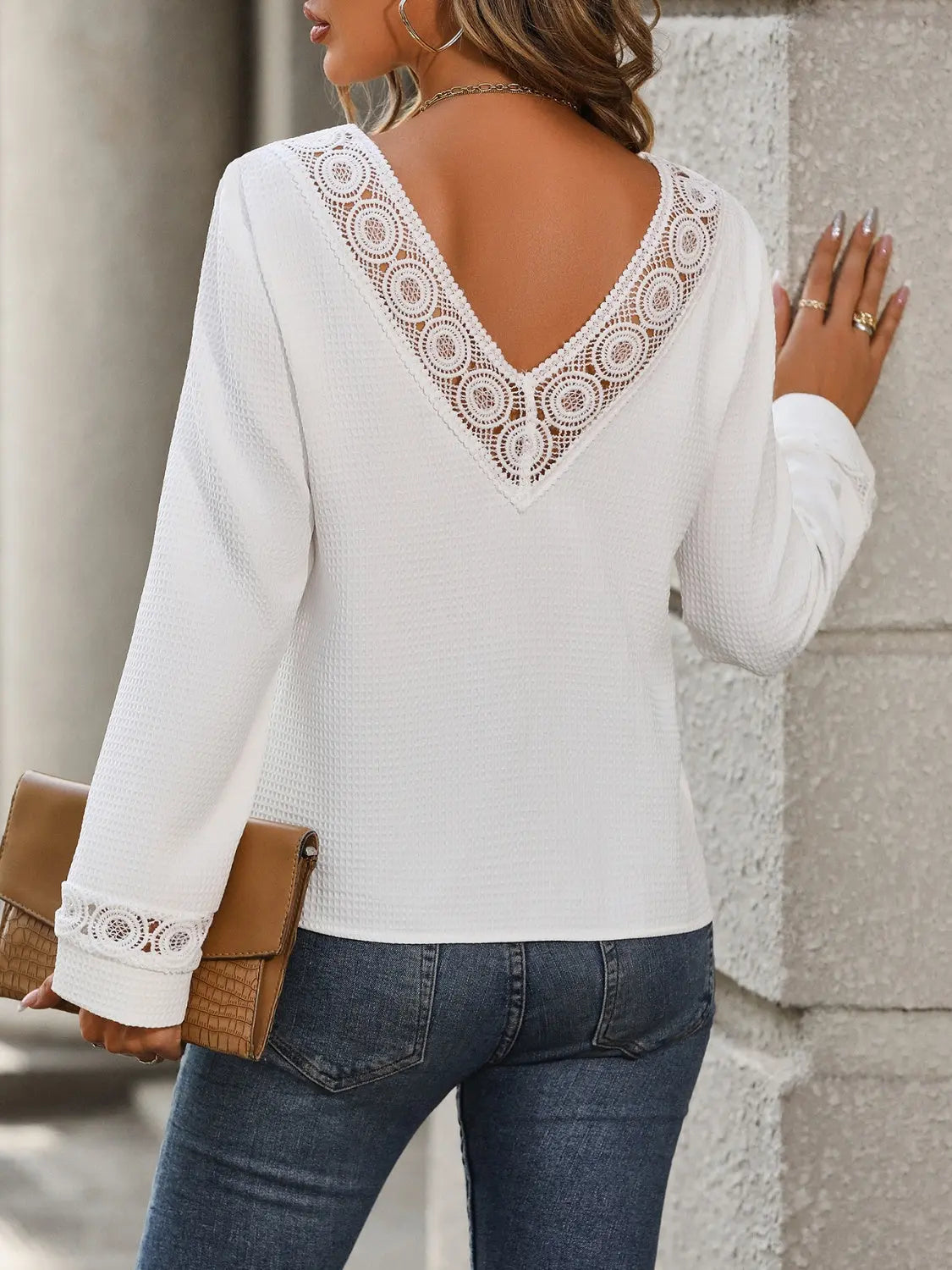 Lace Detail V-Neck Long Sleeve Blouse - So•phis•ti•hood Boutique