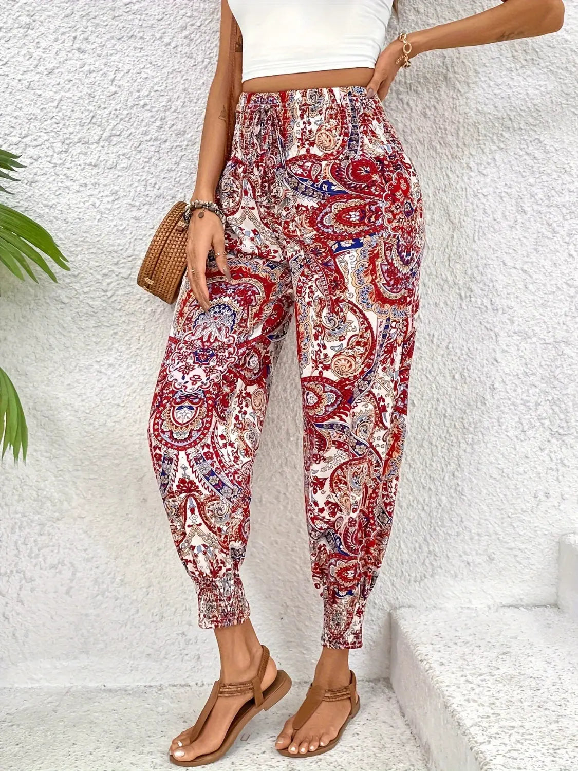 Tied Printed High Waist Pants - So•phis•ti•hood Boutique