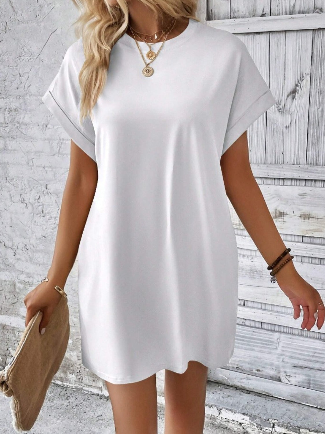 Pocketed Round Neck Short Sleeve Dress - So•phis•ti•hood Boutique