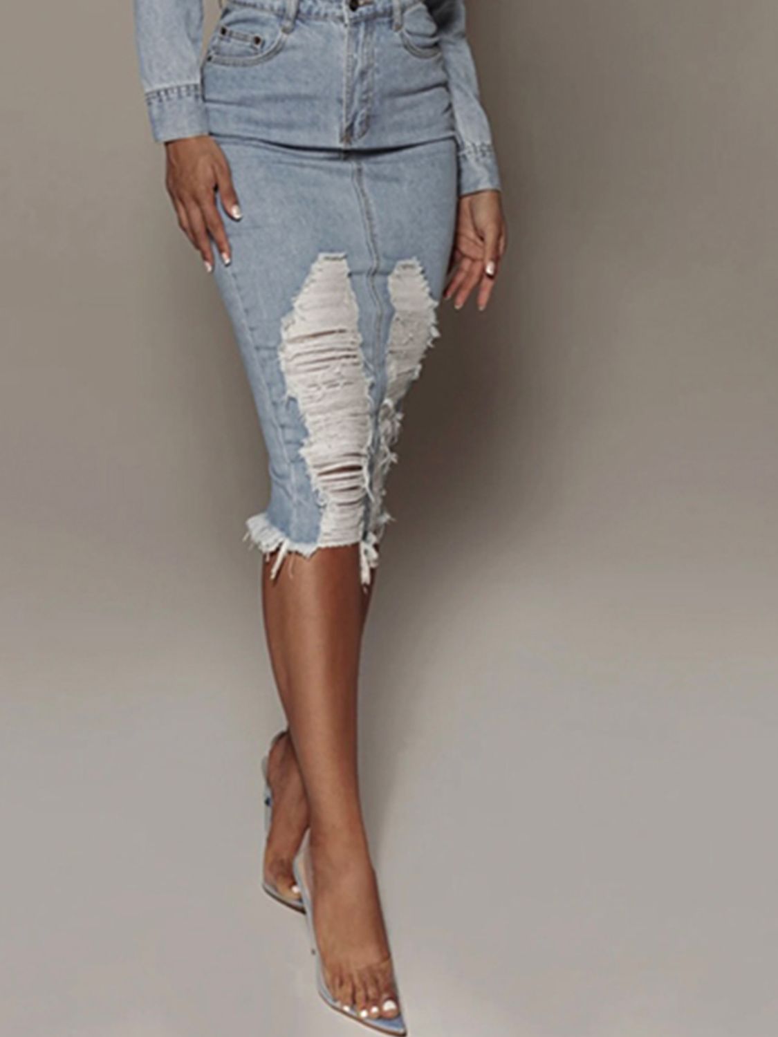 Distressed Slit Denim Skirt - So•phis•ti•hood Boutique