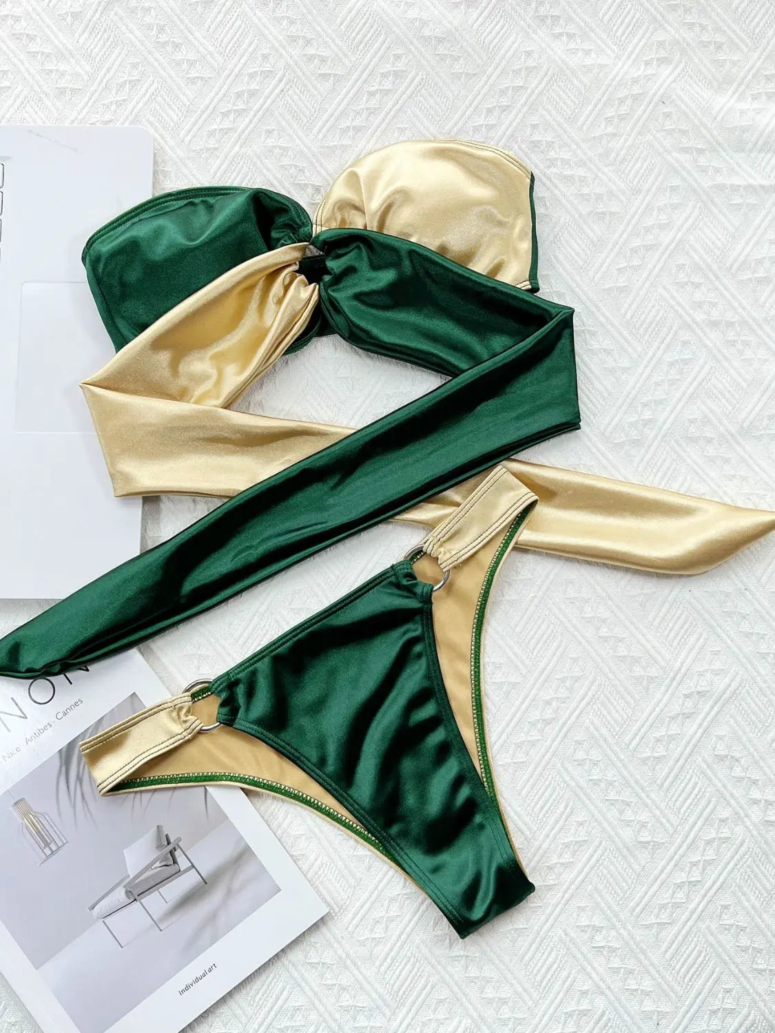 Two-Tone Ring Detail Tied Bikini Set - So•phis•ti•hood Boutique