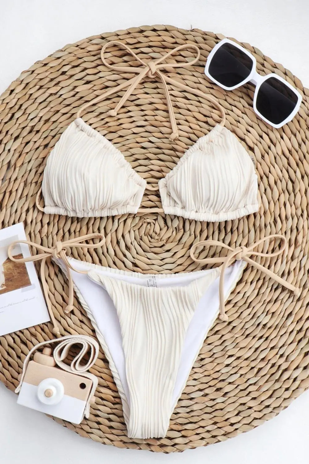 Textured Halter Neck Tied Bikini Set - So•phis•ti•hood Boutique