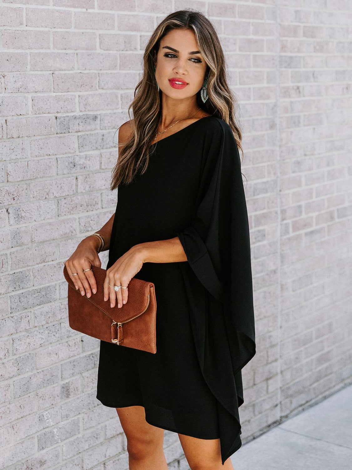 Single Shoulder Kimono Sleeve Mini Dress - So•phis•ti•hood Boutique